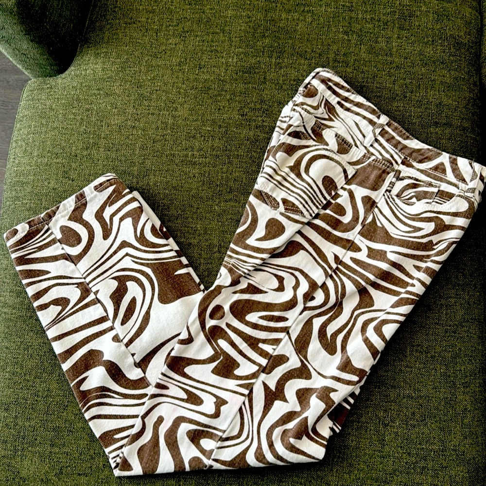 White & Brown Swirl Jean Pants